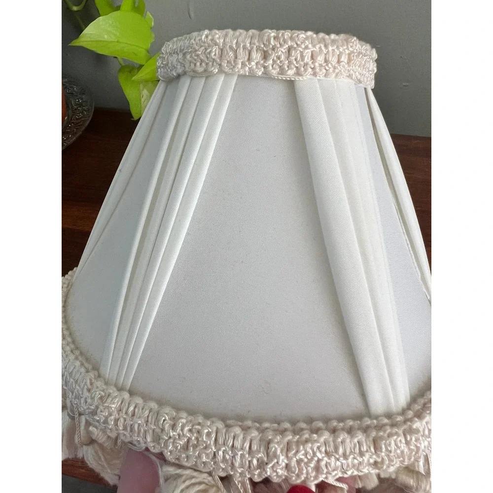 Vintage  Cream Pleated Tassel Fringe Lamp Shade Clip On Bell Small 7.5in